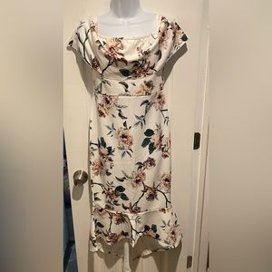 NWT floral bardot frill hem midi dress SZ 10